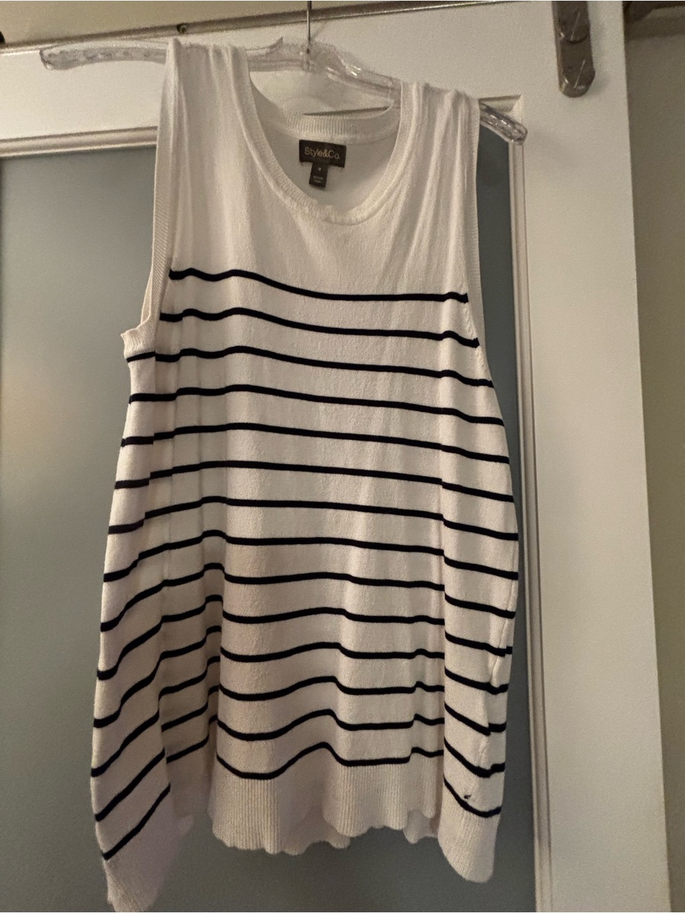 Style & Co. White Sleeveless Tank with Black Stripes
